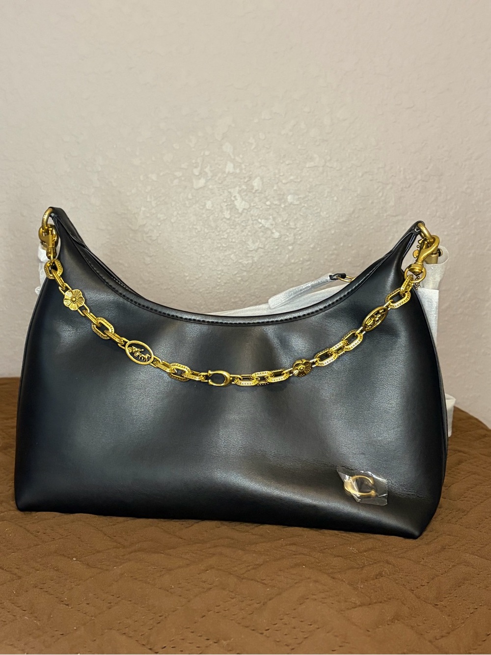 Coach Juliet Black Leather Shoulder Bag with Gold Hardware